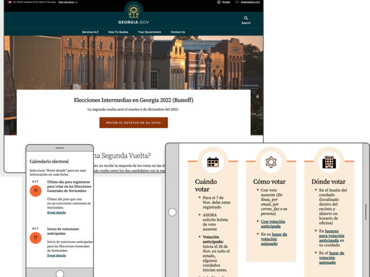 screenshots of the Georgia.gov website in Spanish